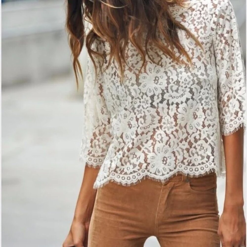 New Joie Elvia Lace Top Cream Lace Small S